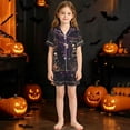 thumbnail image 2 of CUZIBR Girls Halloween Pajamas Sets Ghost Bat Witch Hat Pumpkin Print Lapel Button Short Sleeve Top Elastic Waist Shorts 2 Pieces Sleepwear Loungewear For Kids,White-O,7-8 Years, 2 of 4