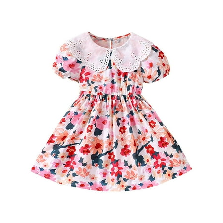 

Children Girls Dress Swing Short Sleeve Floral Printed Trendy Kids Clothes Spring Summer Girls Dresses