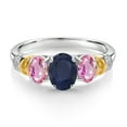 thumbnail image 2 of Gem Stone King 925 Sterling Silver and 10K Yellow Gold Oval Blue Sapphire Pink Sapphire and White Diamond 3 Stone Ring for Women (3.03 Cttw, Gemstone September Birthstone, Size 9), 2 of 3