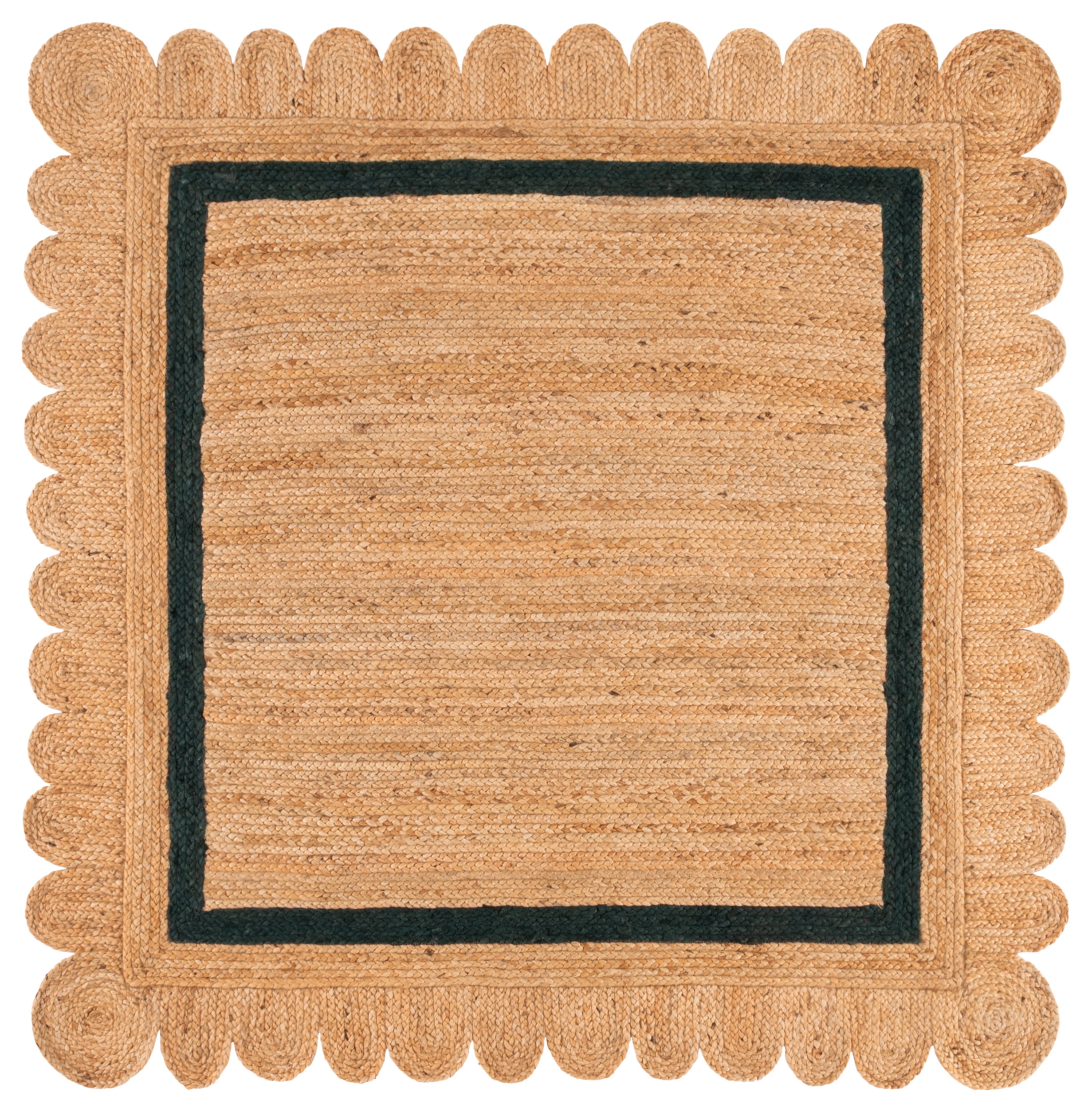 Safavieh Natural Fiber Archibald Bordered Area Rug, Natural/Dark Green, 6' x 6' Square