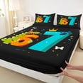 thumbnail image 4 of Metsweet Happy Birthday Dinosaur Queen Sheets 4 Pieces, Number 67 Party Queen Sheet Sets, Green Orange,1 Fitted Sheet, 1 Flat Sheet and 2 Pillowcases, 4 of 5