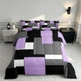 thumbnail image 2 of Manfei Purple Gray Square Queen Comforter Set, Minimalism Geometric Grid Comforter Sets Queen, Black Reversible 3 Pieces, 1 Comforter and 2 Pillowcases, 2 of 6