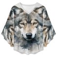 thumbnail image 4 of Watercolor Wolf Portrait Women's V-Neck Blouse With 3/4 Ruffled Bell Sleeves Casual Top Ladies Blouses, 4 of 7