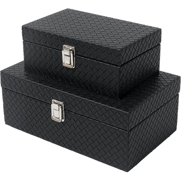 DECOR4SEASON Faux Leather Decorative Jewelry Storage Organizer Boxes Set of 2, Black