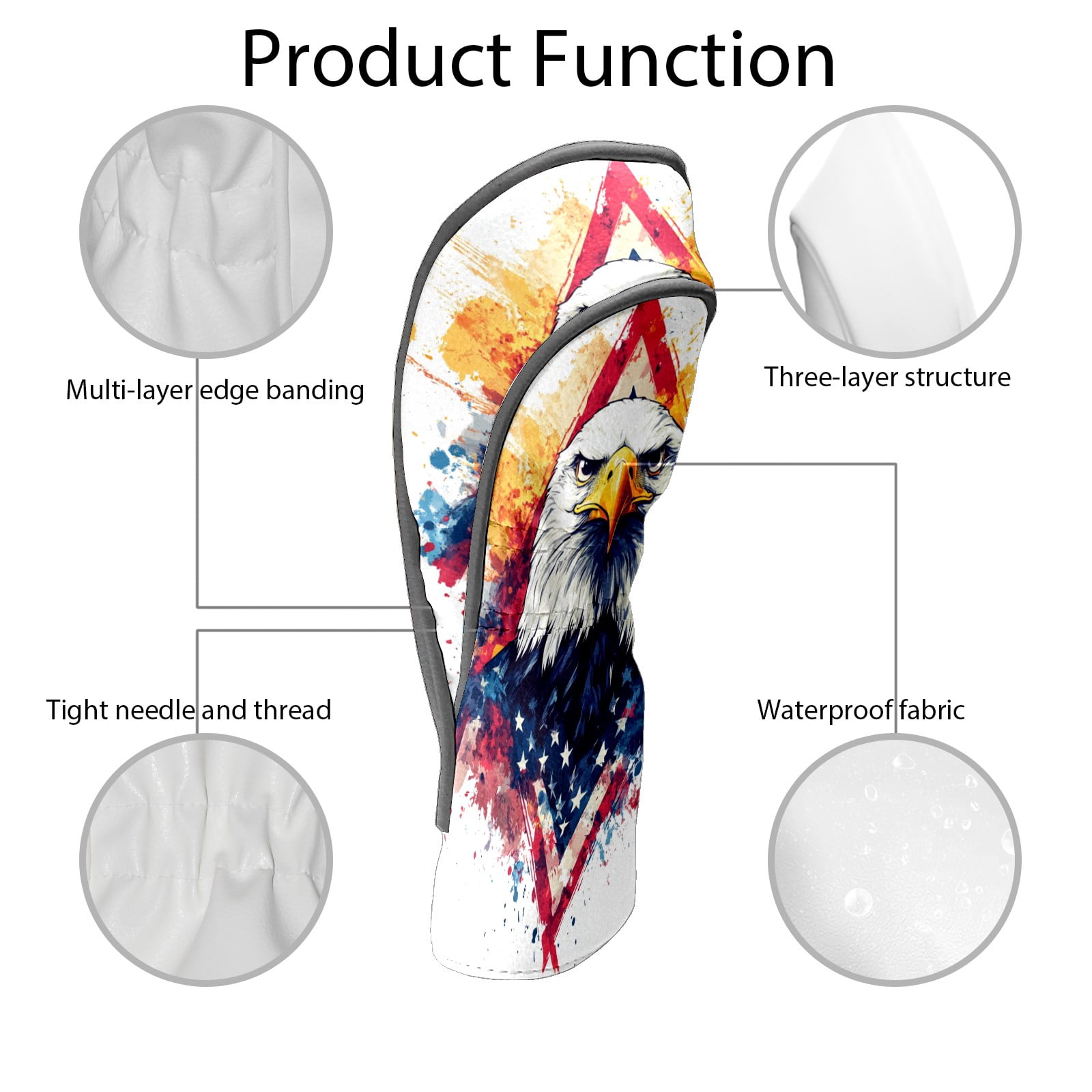 Golf Club Covers PU Leather Waterproof Head Covers for Fairway Woods Hybrids