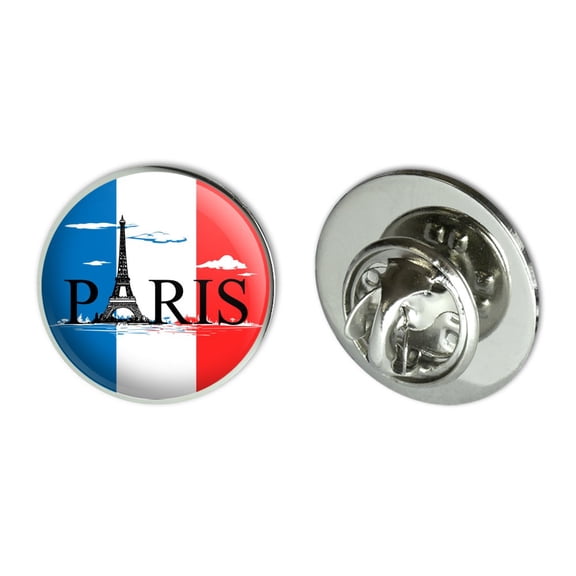 Paris France Eiffel Tower and Flag with Clouds Metal 0.75" Lapel Hat Pin Tie Tack Pinback