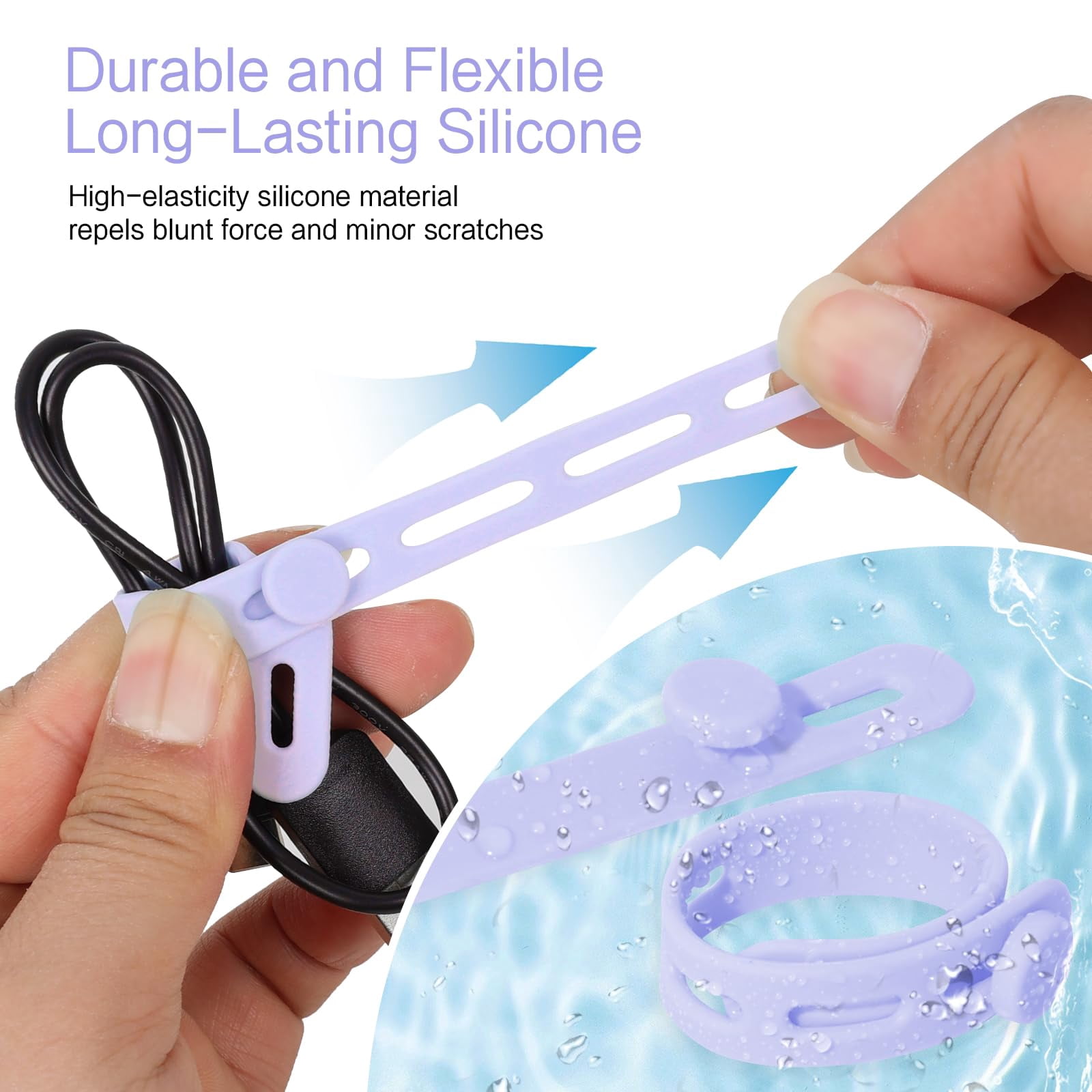 Donruby 24Pcs Silicone Cable Ties - Reusable & Washable with Locking Buckles, Adjustable Fastening Cable Management Straps, Multi-Purpose High Elasticity Cord Organizer (4 Colors)