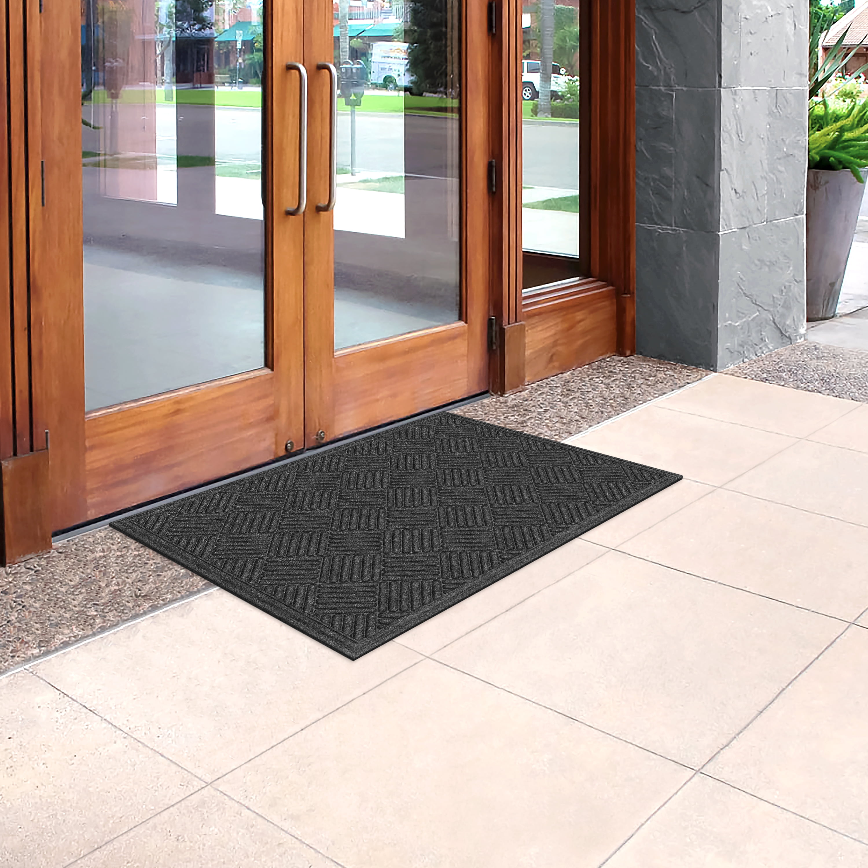 Mainstays Textures Crosshatch Polyester and Rubber Backed Doormat