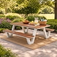 thumbnail image 4 of Benjara Limo 86" Picnic Table- Rich Brown Polyresin Slats- Aluminum Frame, 4 of 9