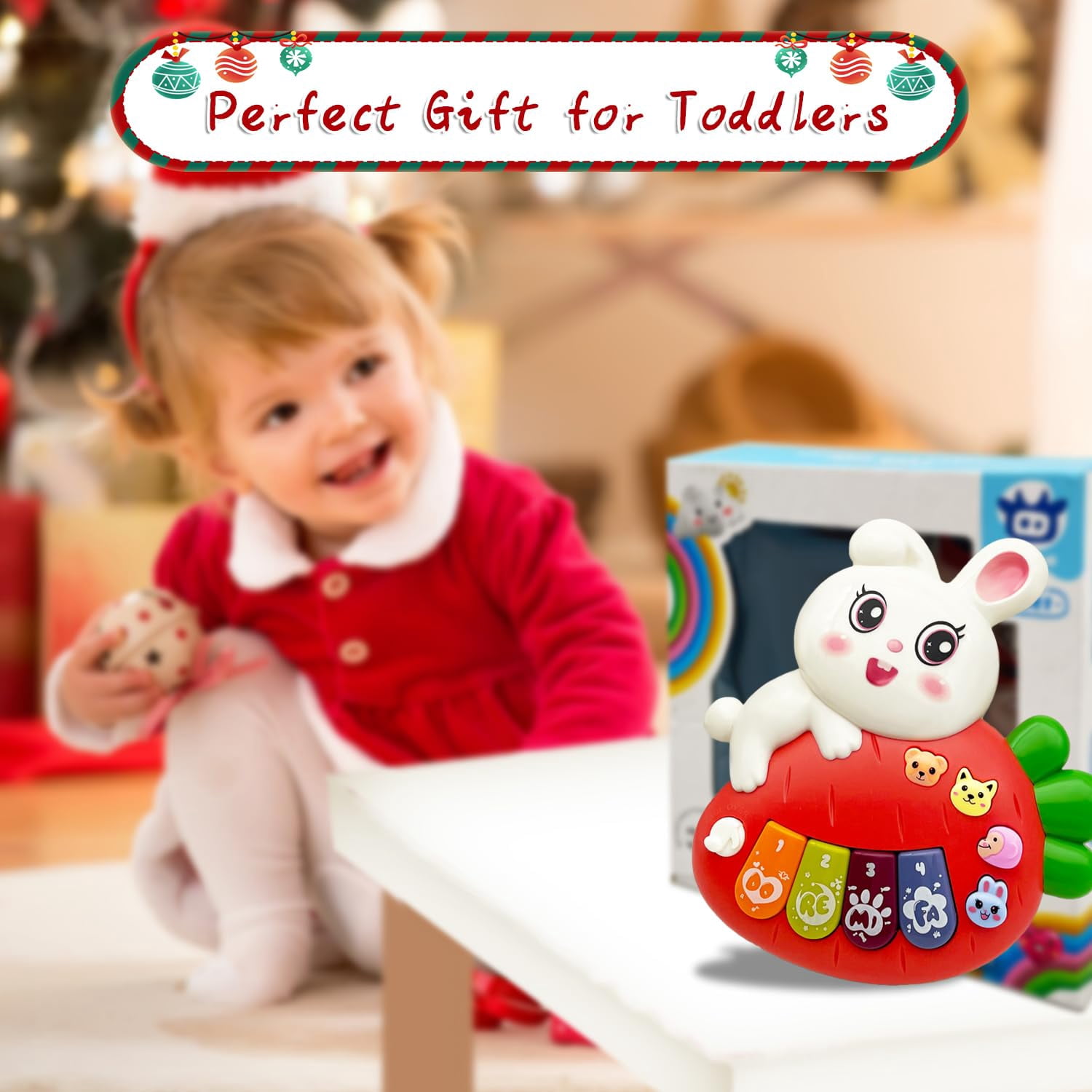 Baby Piano Toy Electronic Keyboard with Animals Sounds, Musical Toys for Babies 12M+(Rabbit)