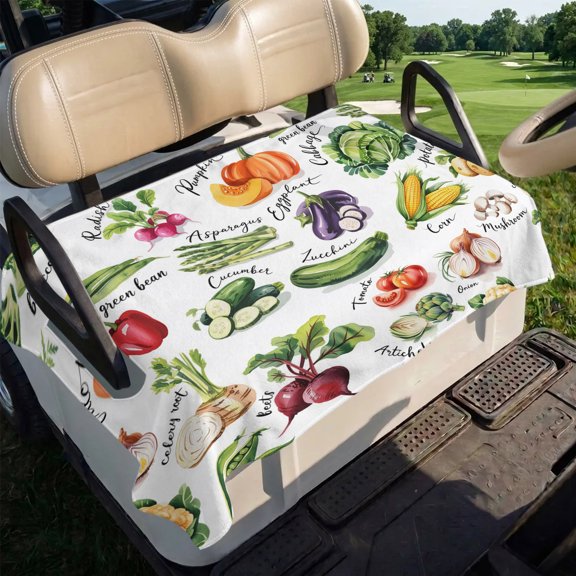 Vegetables Golf Cart Seat Covers, Watercolor Farmhouse Fruits Golf Cart Seat Towel Cover for 2/4 Seater Bench Seats, Breathable Washable Dust & Sun Protection Seats Blanket 51''x31''