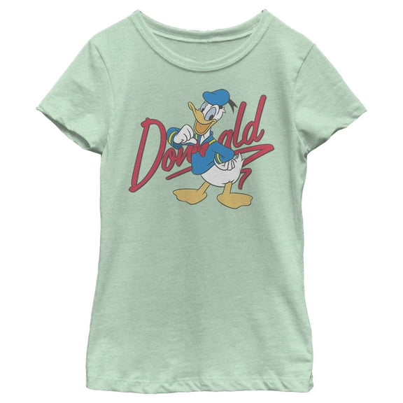 Girl's Mickey & Friends Donald Duck Signature  Graphic Tee Mint Large