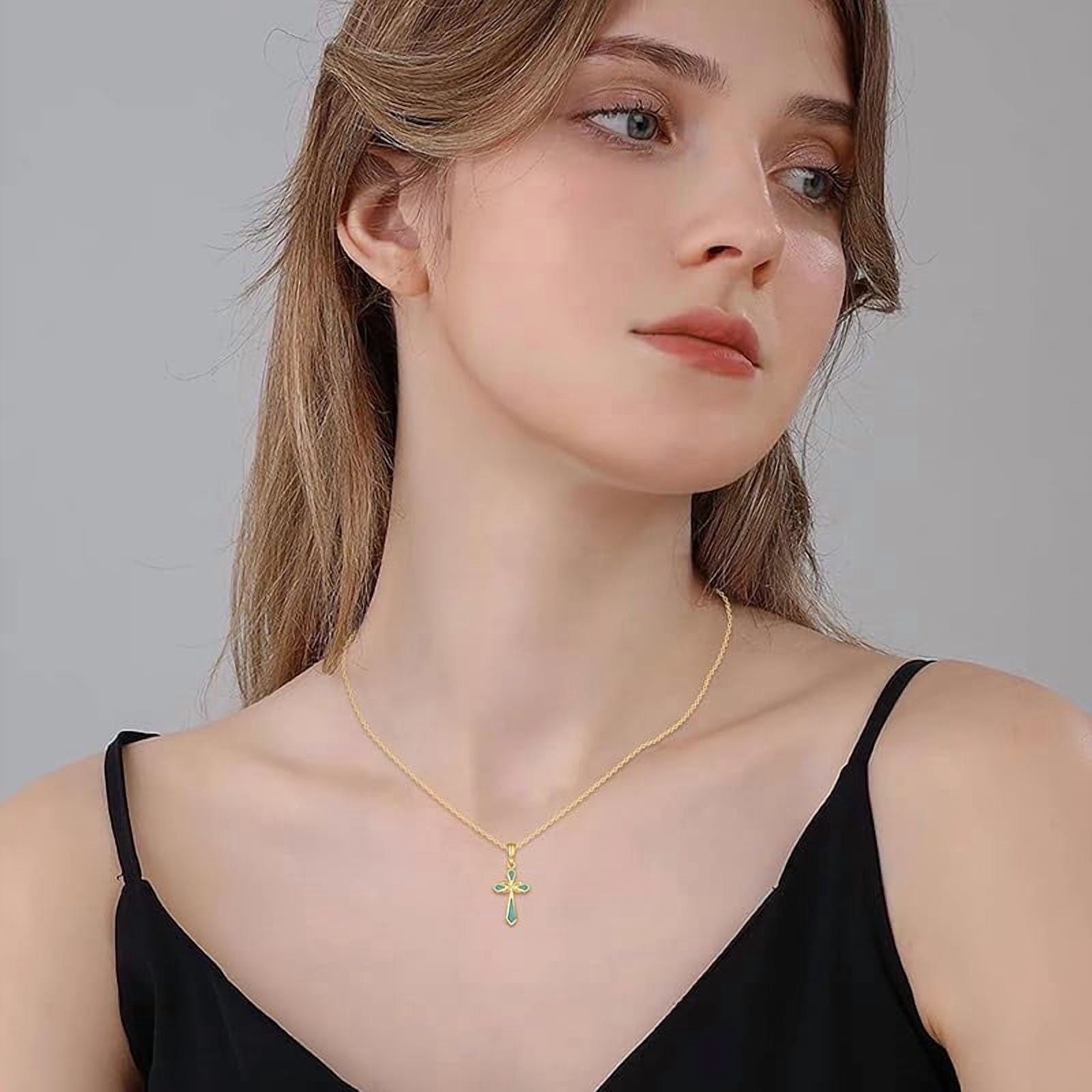XATENJE 14k Solid Gold Cross Necklace 14k Real Gold Pendant Necklaces Jewelry Gifts For Women