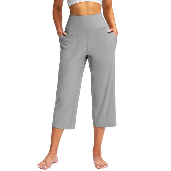 Womens Soft Yoga Pants Yoga Capris With Pockets for Casual Stretch High Waisted Yoga Comfy Wide Leg Pants Leggings for Women Running Gym and Workout