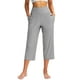 thumbnail image 1 of pantalón elástico de cintura alta 3/4 para mujer pantalones de pierna capris anchos con ajuste activo casual pantalones con bolsillos gris / l, 1 of 7