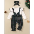 thumbnail image 2 of Caoirhny Infant Baby Girl Fall Romper 3 6 9 12 18 Months Plaid Fake Two-Piece Ruffle Long Sleeve Bodysuit and Bow Headband 2 Piece Clothes, 2 of 9