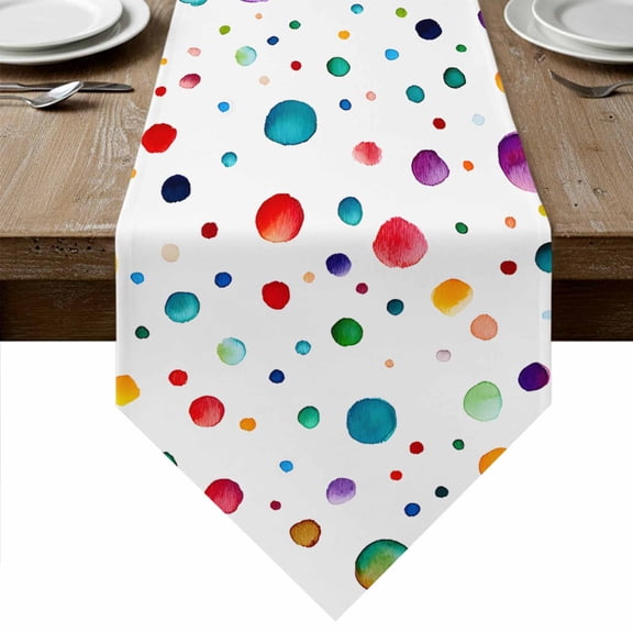 Colorful Polka Dot Table Runner Linen Burlap Table Runner 48 Inches Long Rainbow Color Polka Dots Abstract Dresser Scarves for Kitchen Island Coffee Dining Party Wedding Banquet Holiday Decor 13"x48"