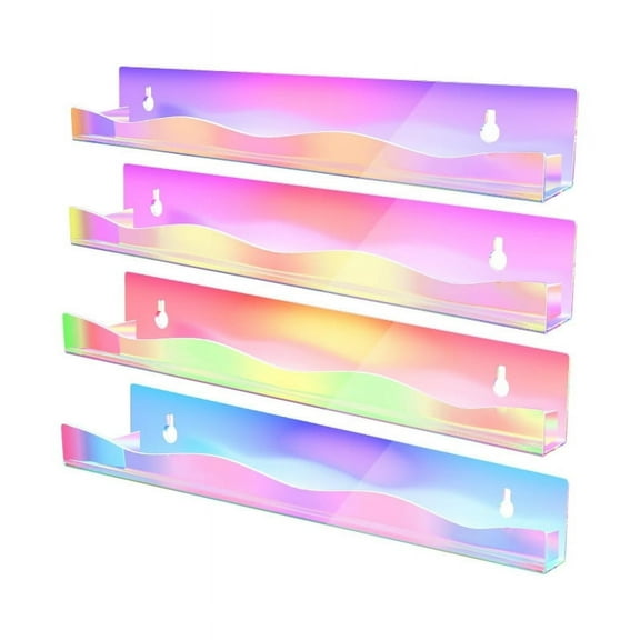 QIDITONG 1 Set Iridescent Acrylic Floating Shelves For Kids Room Clear Wall Mounted Display Shelf For Nail Polish Perfume Skincare Storage