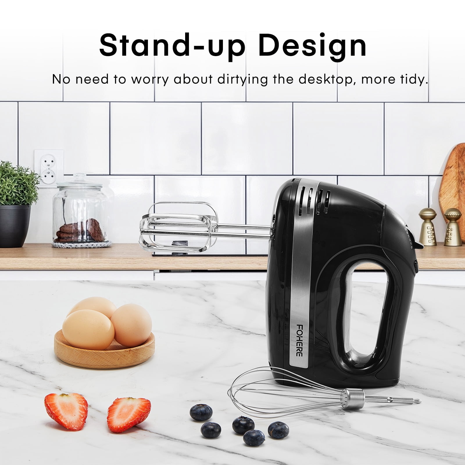 FOHERE Electric Hand Mixer with Storage Case, Compact Handheld Beater, 6 Attachments, 6-Speed