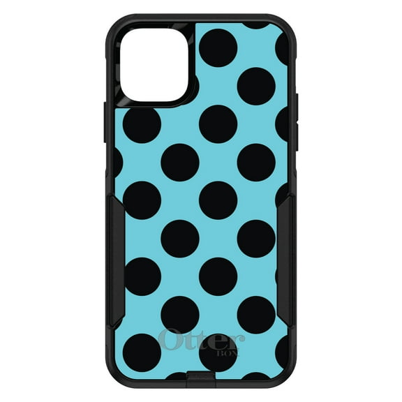 DistinctInk OtterBox Commuter Custom Case for Apple iPhone 15 (6.1" Screen) - Black & Blue Polka Dots - Lightweight Grip