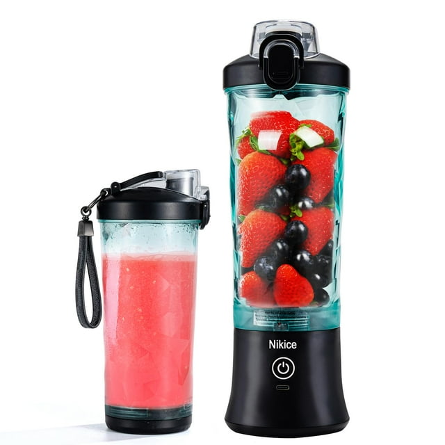 Nikice Licuadora portátil, licuadora personal para batidos y batidos, taza sin BPA de 20 onzas, licuadora impermeable con USB recargable puede triturar hielo (negro)