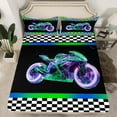 thumbnail image 2 of Erosebridal Neon Motorcycle Bed Sheets Set Queen Size, Honeycomb Geometry Bed Sheets Queen, Extreme Sports Decor, 2 of 7