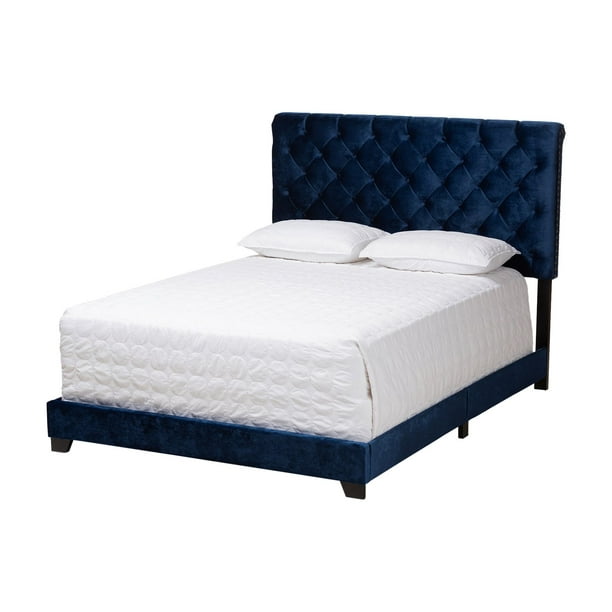 Baxton Studio Candace and Navy Velvet Upholstered King Size Bed - Walmart.com