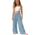 thumbnail image 2 of Fesfesfes Girls Cotton Linen Wide Leg Pants with Drawstring Waist and Pockets, Relaxed Loose Fit Casual Summer Trousers for Kids Ages 3-14 Years, 2 of 9