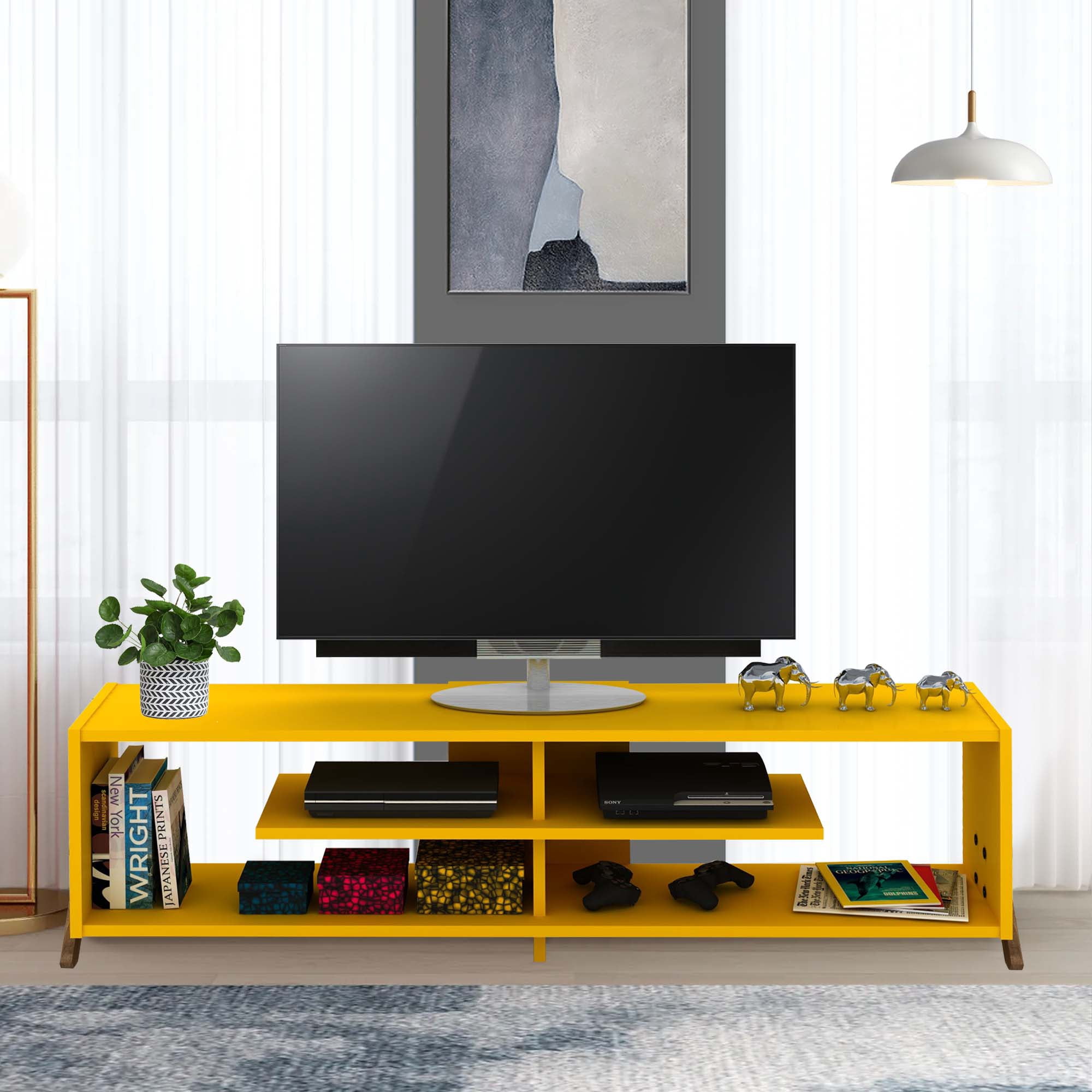 Aukfa Modern TV Stand for TVs up to 60" - Entertainment Center TV Cabinet for Living Room - Yellow