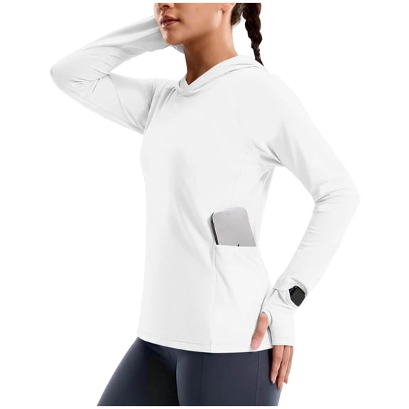 KIHOUT UPF 50 Sun Protection Hooded Long Sleeve Shirt Women Quick Dry Thumb Hole Hiking Workout Top