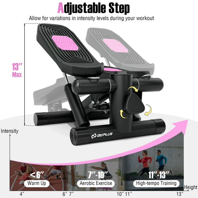 Mytrix Pink Stair Stepper pour exercices, mini stepper portable avec bandes de résistance, affichage LCD (330 lb) pour les calories, machine à stepper d'aérobic fitness pour l'entraînement à la maison
