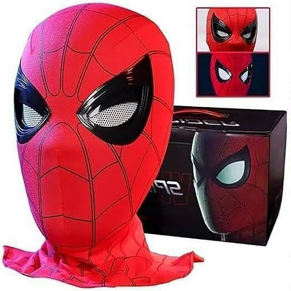 10.5" Spider Superhero Mask with Blinking Eyes, Motion-Controlled Eye Effect Full Head Halloween Mask, Breathable Elastic Fabric Superhero Mask for All Ages and Adults Cosplay