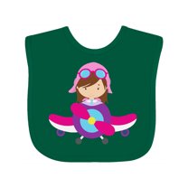 Inktastic Pilot Girl, Airplane, Plane, Flying, Brown Hair Girls Baby Bib