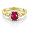 thumbnail image 2 of Gem Stone King 18K Yellow Gold Plated Silver Red Ruby and White Lab Grown Diamond 3 Stone Engagement Ring for Women | 1.68 Cttw | Oval 8X6MM | Round 2MM | Gemstone July Birthstone | Size 7, 2 of 4