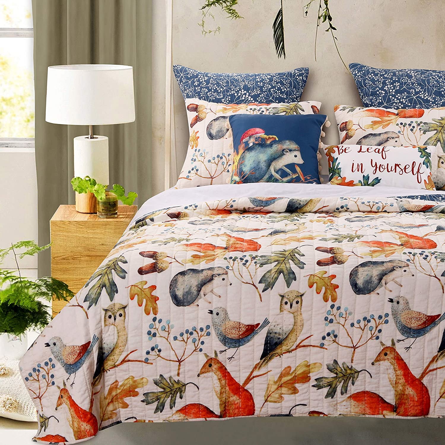 Greenland Home Fashions Willow Woodlands Reversible Quilt Set, Natural, 3-Piece King/Cal King