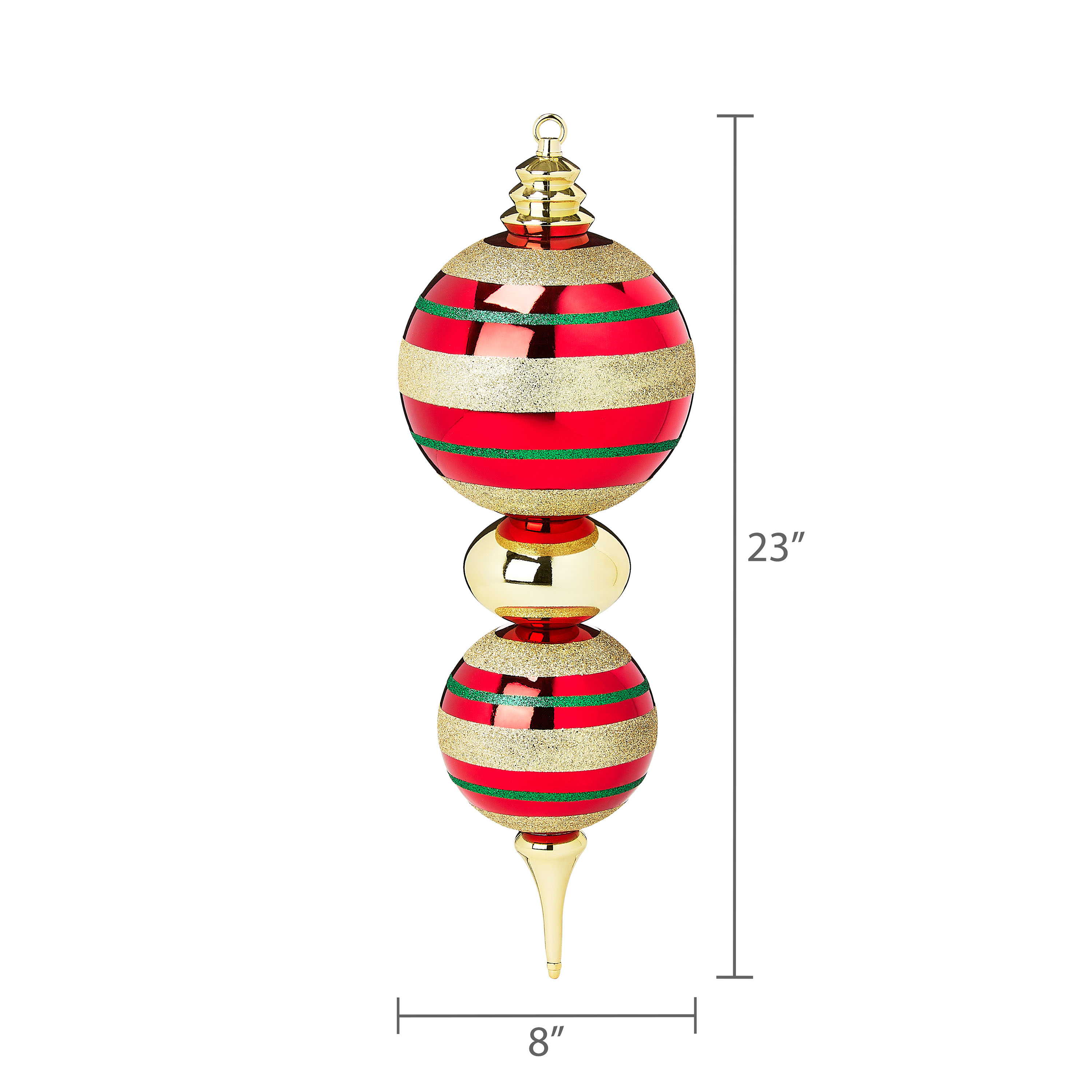 Red, Green, and Gold Jumbo Shatterproof Finial Christmas Ornament, 23", by Holiday Time
