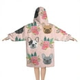 thumbnail image 2 of Pink French Bulldog Flowers Florals Blanket Hoodies for Kids 6-13YR Oversize Wearable Blanket Hoodies for Boys Girls Teens, 2 of 7