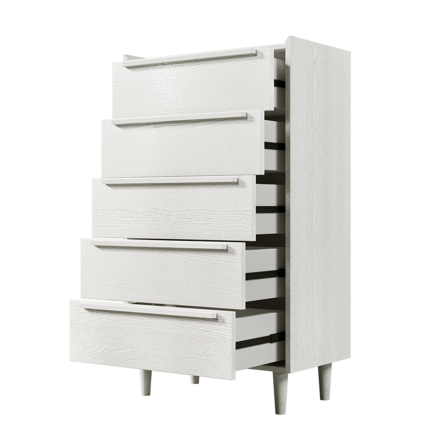 Kadyn MDF Side Table, Modern Style Nightstand with 5-Drawer and Wood Legs, Bedside End Table for Bedroom, White