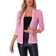 thumbnail image 1 of Cárdigan de terciopelo sin cuello con lentejuelas brillantes para mujer Inspire Chic, manga 3/4, color rosa, 1 of 6