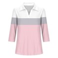 thumbnail image 5 of Olyvenn Women's 3/4 Sleeves V Neck Button Collared Shirts 2025 Basic Collar Cute Tees Dressy Casual Color Block Tops Blouses Work Shirt Pink 12-14, 5 of 5