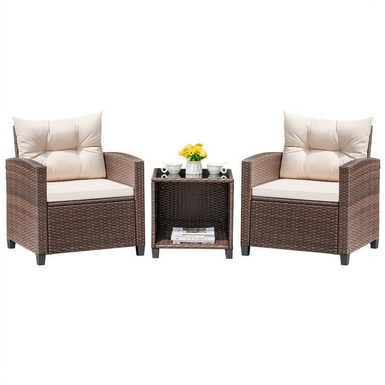 Devoko Rattan Patio Bistro Set, 3-Piece Beige photo 3
