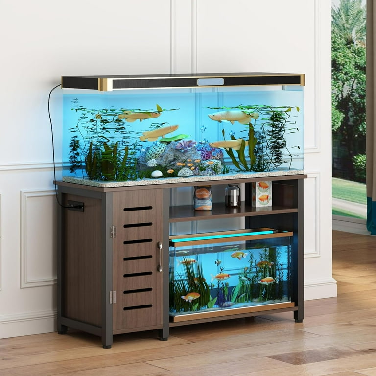 Fish Tank Stand Heavy Duty Metal Aquarium Stand Fish Tank Stand with Storage Fish Tank Accessories Storage Cabinet Double Layer Fish Tank Stand with Door Storage Rack Brown Walmart
