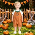 thumbnail image 6 of Unisex kids Corduroy Short Overalls, Pumpkin Felt Appliques Sleeveless Dungarees with Pockets, Comfort Baby Outfit for First Halloween Photoshoots and Pumpkin Patch Visits for 1-7 Years, 6 of 7