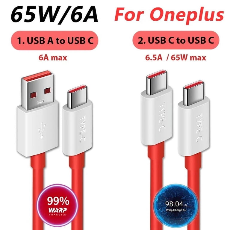 2-Pack 6.6ft USB-C To USB-C Cables - 120W SUPERVOOC/Warp Charge For OnePlus, PD Fast Charging For Phones & Laptops