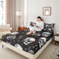 thumbnail image 3 of Manfei Gothic Floral Skull Queen Sheets 4 Pieces, Halloween Vintage Rose Flower Queen Sheet Sets, Black White Cream,1 Fitted Sheet, 1 Flat Sheet and 2 Pillowcases, 3 of 5