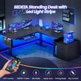 thumbnail image 5 of SEDETA Black Standing Desk, L Shaped Desk with Electric Adjustable Height, Home Office Desk with Wood Drawers & Power Outlets, Gaming Desk with LED Lights & Keyboard Tray, 63" × 53" Stand Up Desk, 5 of 9