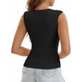 thumbnail image 3 of INSPIRE CHIC Women's U-Neck Tank with Built-In Bras Ribbed Wide Straps Undershirt L Black, 3 of 5