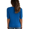thumbnail image 5 of Women Summer Knit Shirt Blouse V Neck Short Sleeve Pullover Sweater Tops Blue M, 5 of 5