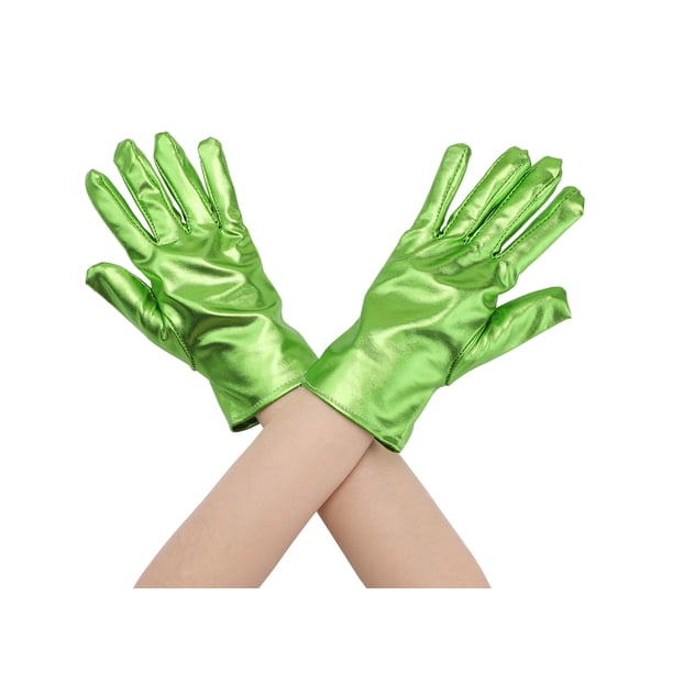 GUANTES DE MUÑECA METÁLICOS BRILLANTES DE DEDO COMPLETO PARA MUJERES INSPIRADOS EN CHIC PARA DISFRAZ DE FIESTA 1 PAR TALLA ÚNICA VERDE BRILLANTE