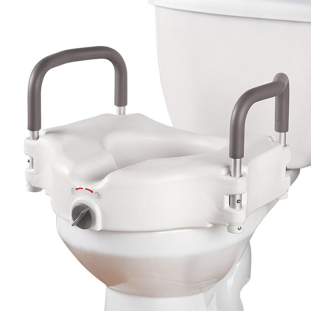 Elevated Toilet Seat With Padded Arms, White, One Size